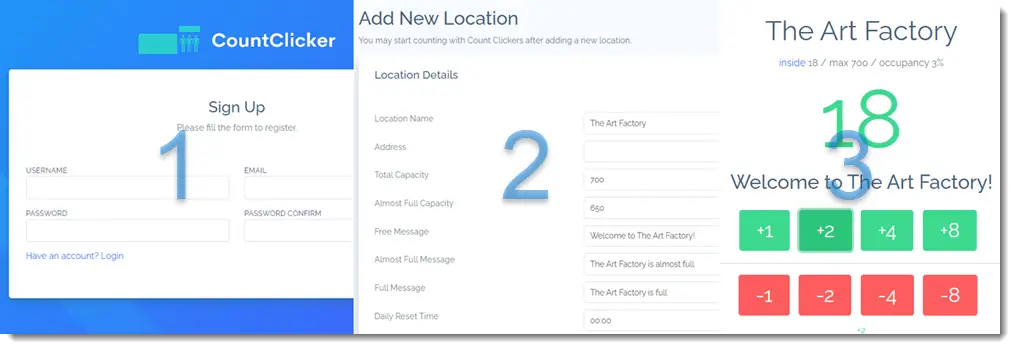 Sign up, Add clicker counter, Start clicking